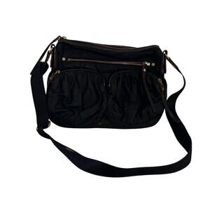 MZ Wallace Paige Leather Trim Nylon Black Crossbody Bag Shoulder Pockets